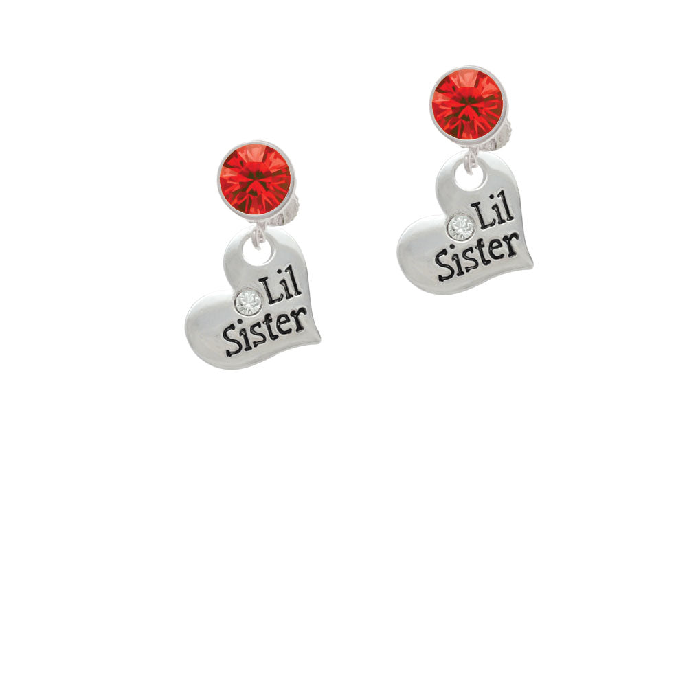 Large Lil Sister Heart with Clear Crystal Crystal Clip On Earrings Image 4