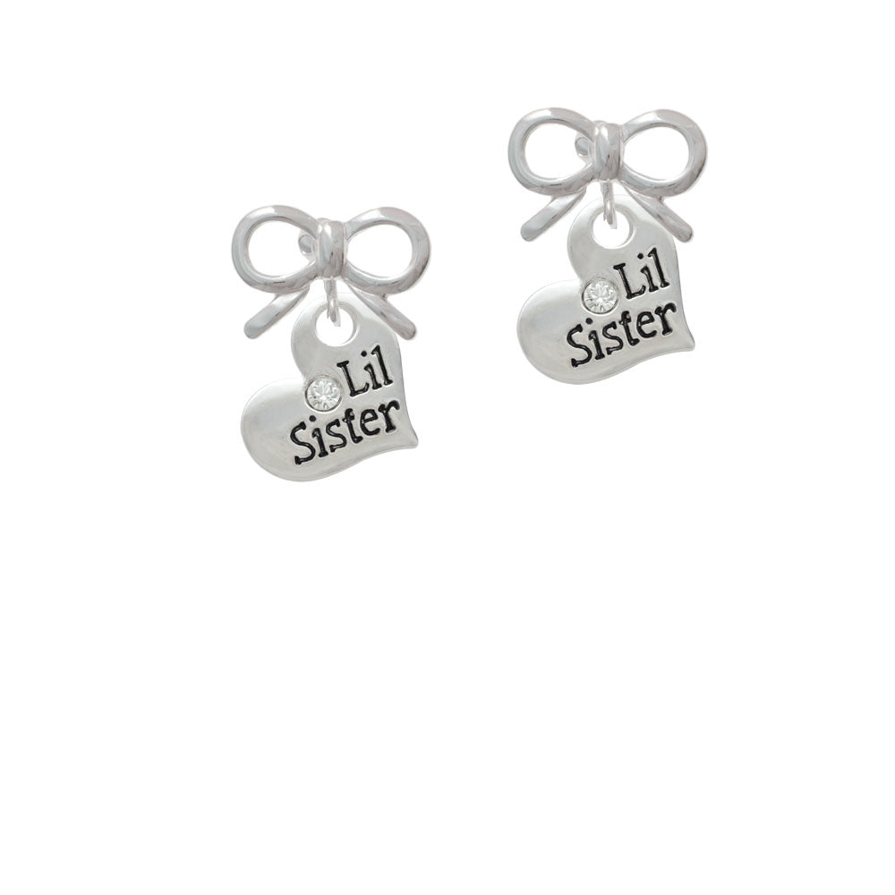 Large Lil Sister Heart with Clear Crystal Crystal Clip On Earrings Image 9