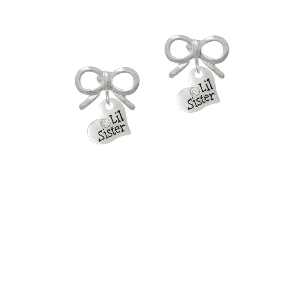 Small Lil Sister Heart with Clear Crystal Crystal Clip On Earrings Image 9