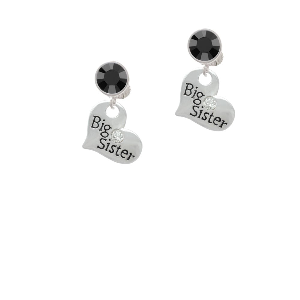 Large Big Sister Heart with Clear Crystal Crystal Clip On Earrings Image 3