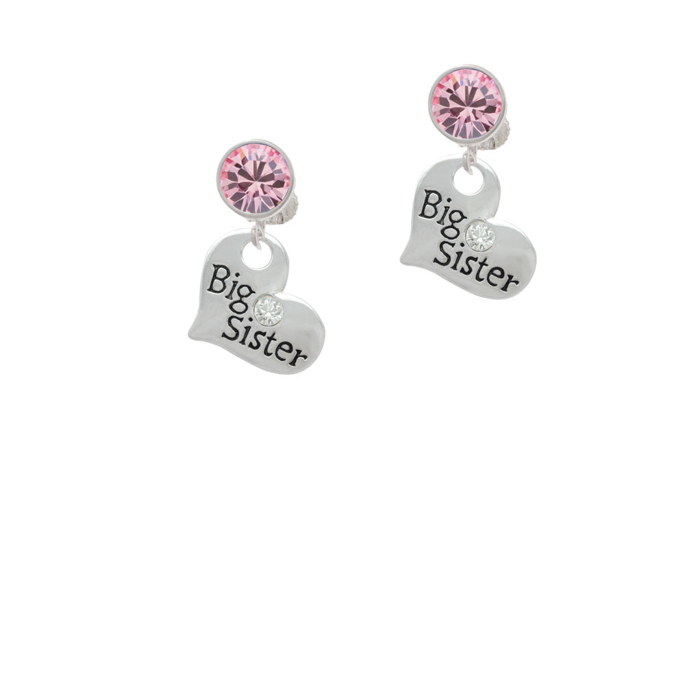 Large Big Sister Heart with Clear Crystal Crystal Clip On Earrings Image 4