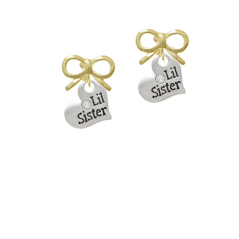 Large Lil Sister Heart with Clear Crystal Crystal Clip On Earrings Image 10