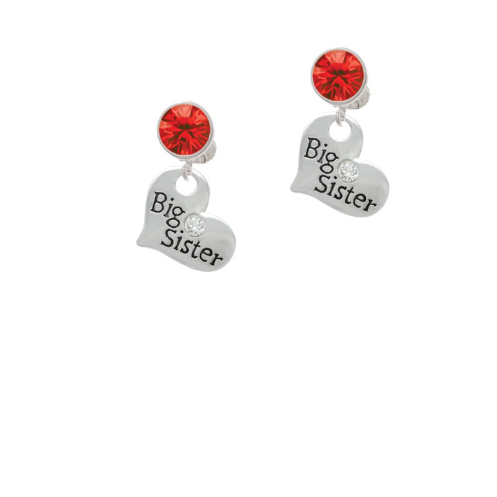 Large Big Sister Heart with Clear Crystal Crystal Clip On Earrings Image 1