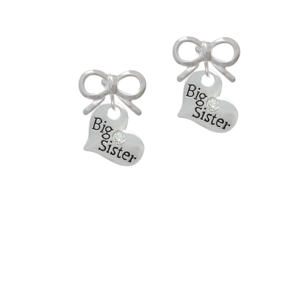 Large Big Sister Heart with Clear Crystal Crystal Clip On Earrings Image 9