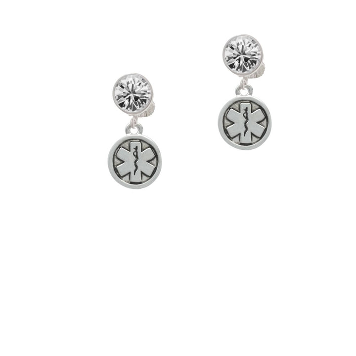 Round EMT Star of Life Crystal Clip On Earrings Image 1