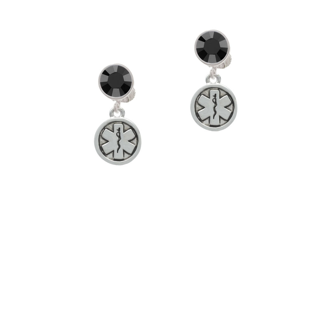 Round EMT Star of Life Crystal Clip On Earrings Image 3