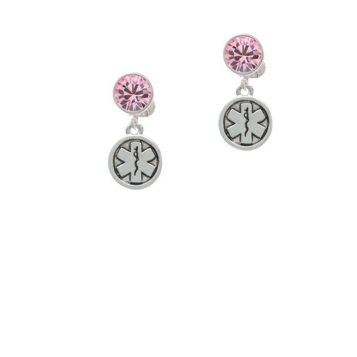 Round EMT Star of Life Crystal Clip On Earrings Image 4