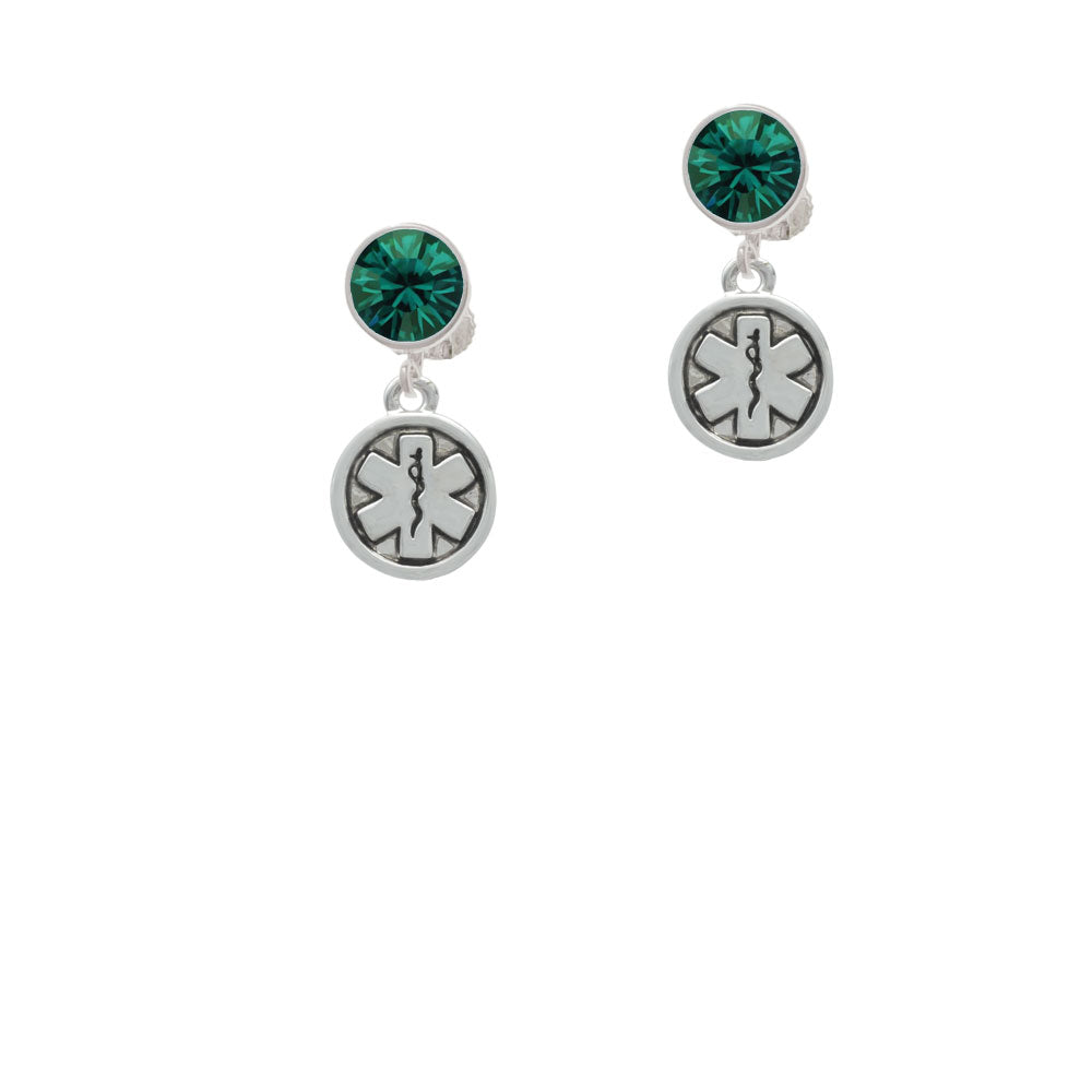 Round EMT Star of Life Crystal Clip On Earrings Image 6