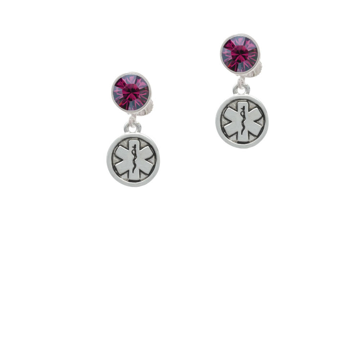 Round EMT Star of Life Crystal Clip On Earrings Image 8