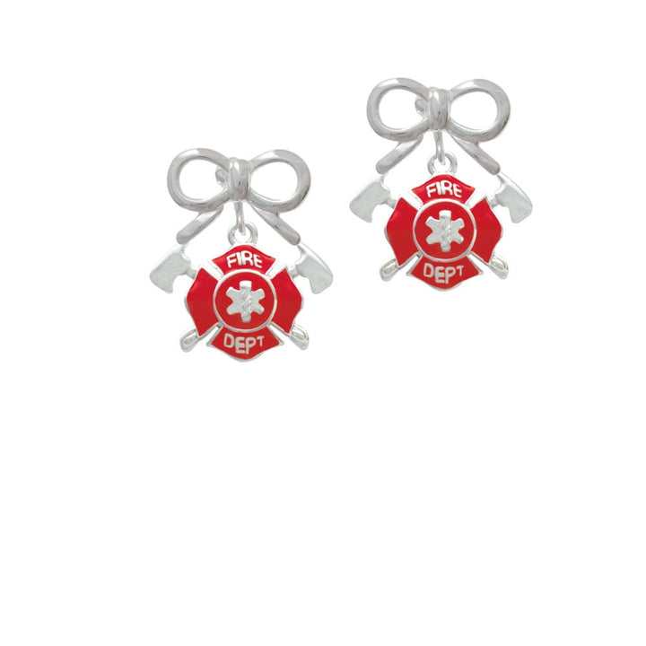 Red Fire Department Shield with Axes Crystal Clip On Earrings Image 9