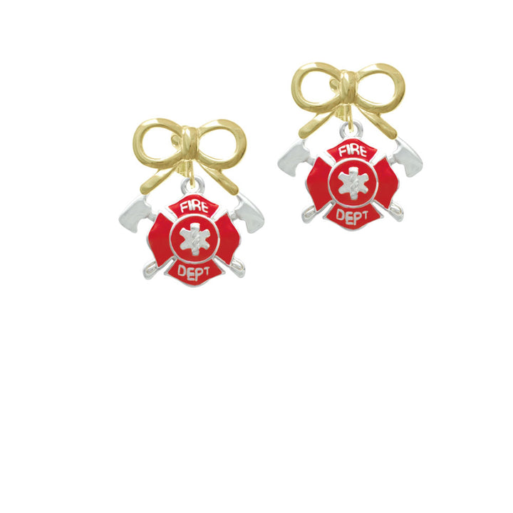 Red Fire Department Shield with Axes Crystal Clip On Earrings Image 10