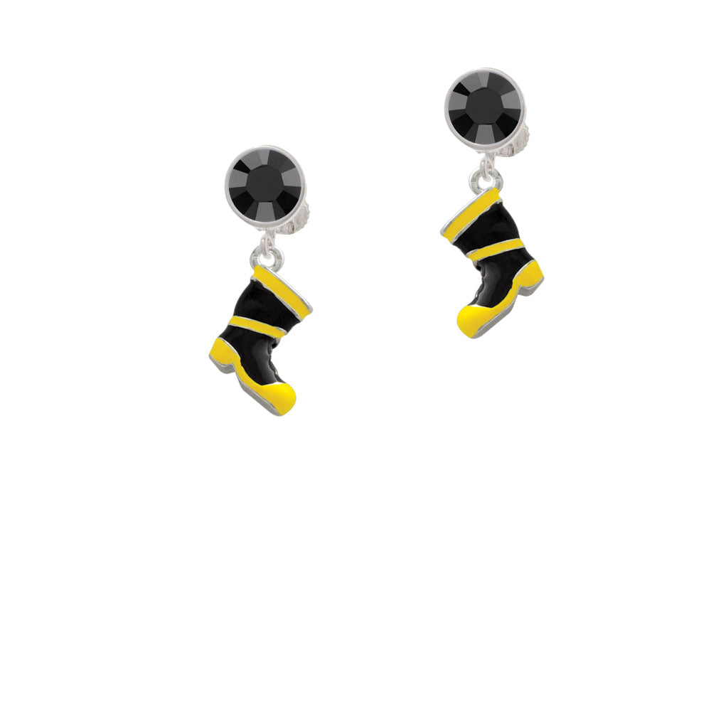 Black and Yellow Firefighter Boot Crystal Clip On Earrings Image 3