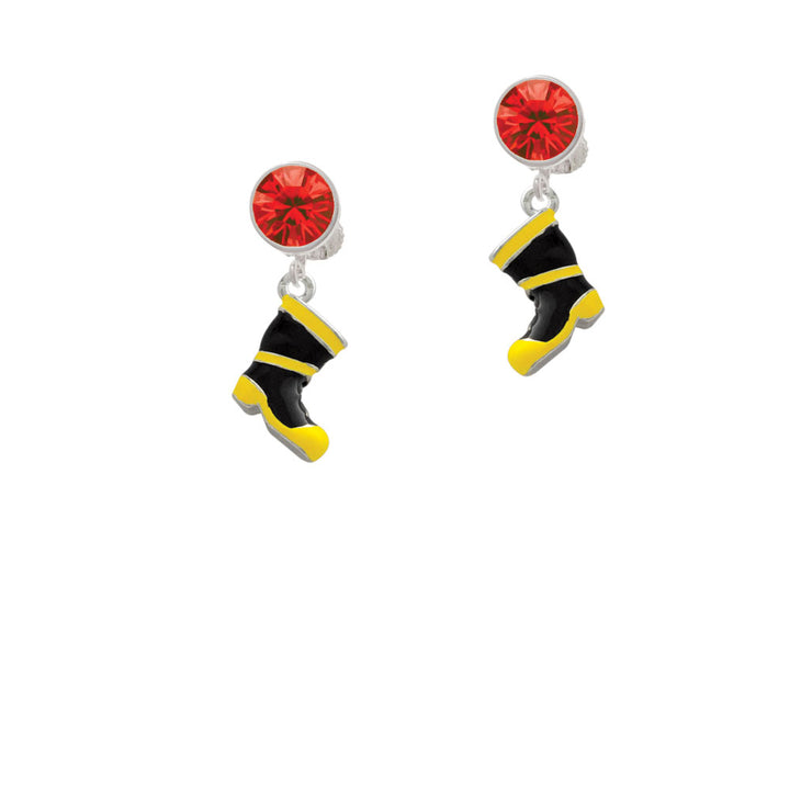 Black and Yellow Firefighter Boot Crystal Clip On Earrings Image 4