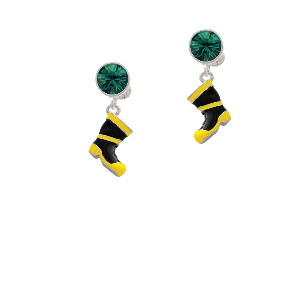 Black and Yellow Firefighter Boot Crystal Clip On Earrings Image 6