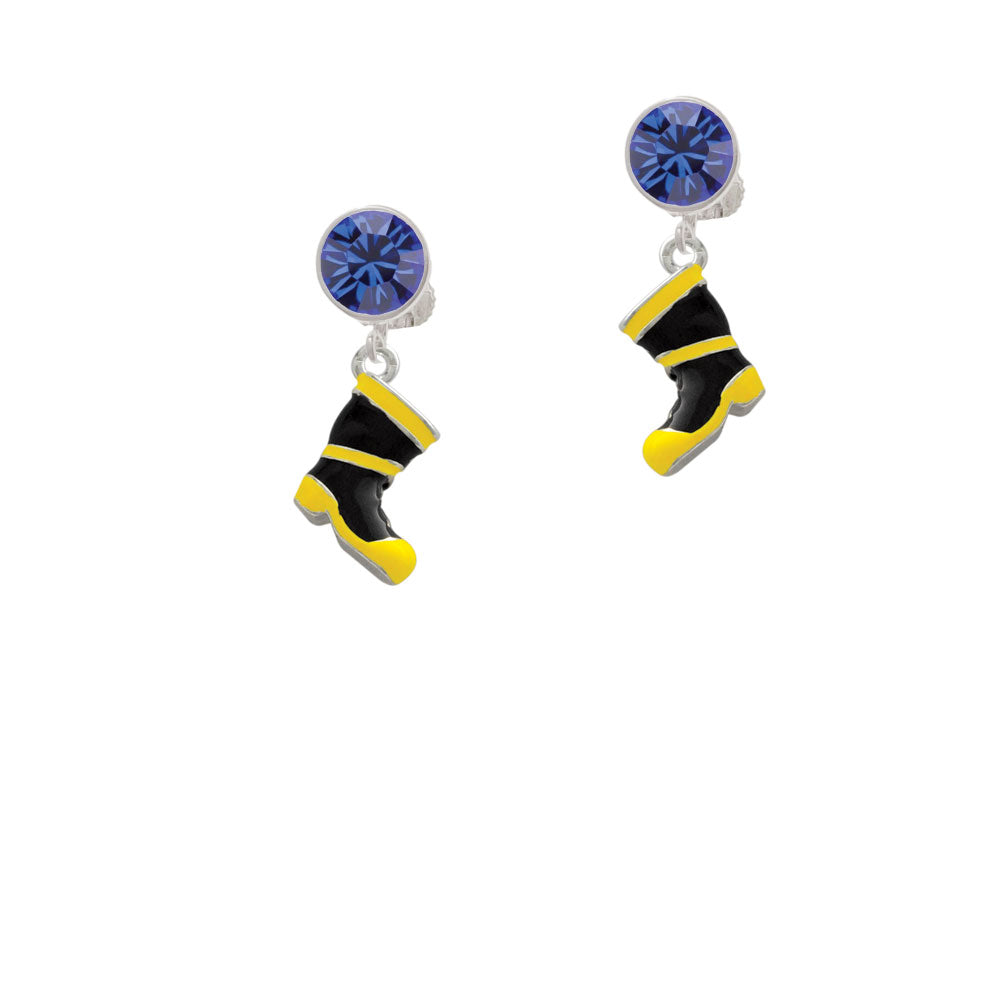 Black and Yellow Firefighter Boot Crystal Clip On Earrings Image 7