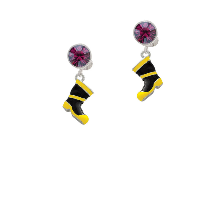 Black and Yellow Firefighter Boot Crystal Clip On Earrings Image 8