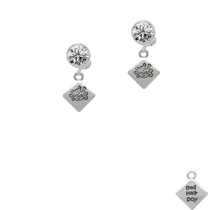 2-D Bad Hair Day with Girl Crystal Clip On Earrings Image 1