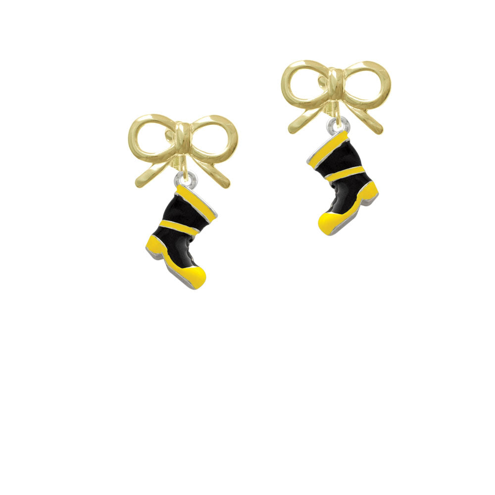 Black and Yellow Firefighter Boot Crystal Clip On Earrings Image 10