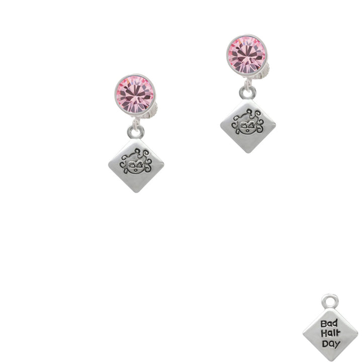 2-D Bad Hair Day with Girl Crystal Clip On Earrings Image 4