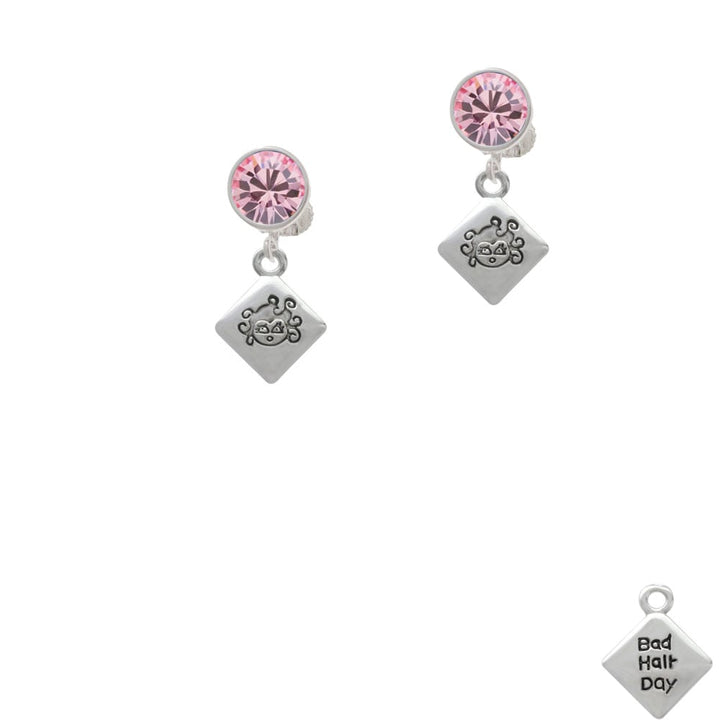 2-D Bad Hair Day with Girl Crystal Clip On Earrings Image 1