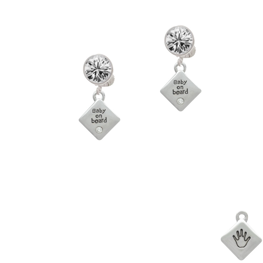 2-D Baby on Board Sign with Foot Print Crystal Clip On Earrings Image 2