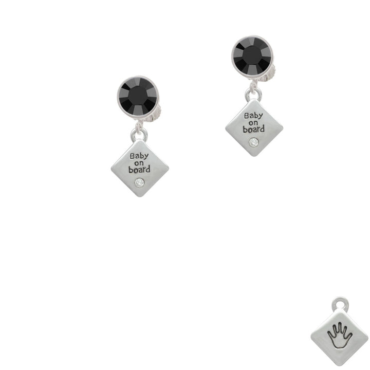 2-D Baby on Board Sign with Foot Print Crystal Clip On Earrings Image 3