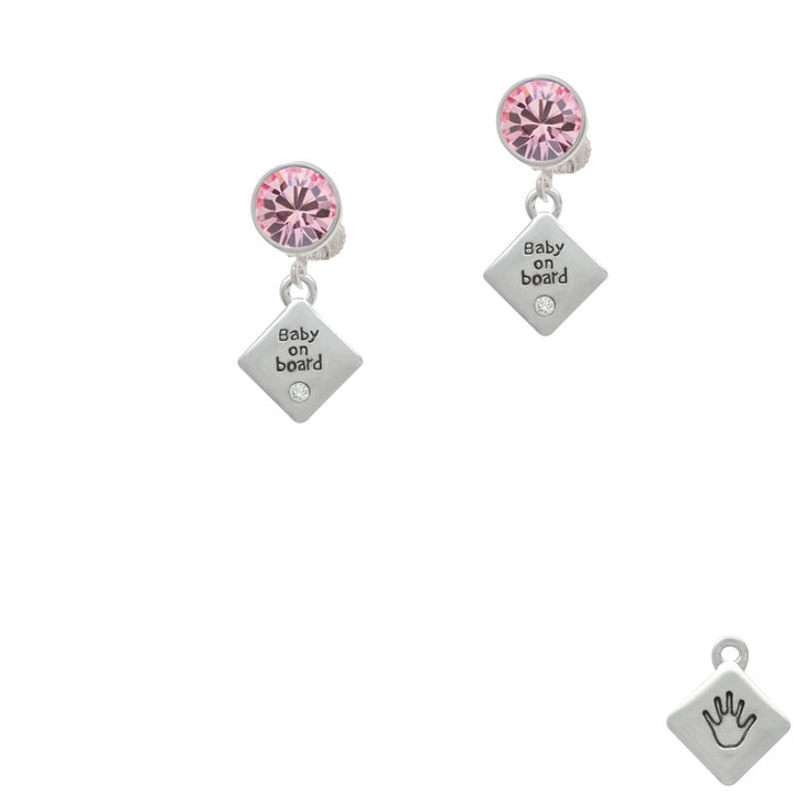 2-D Baby on Board Sign with Foot Print Crystal Clip On Earrings Image 4