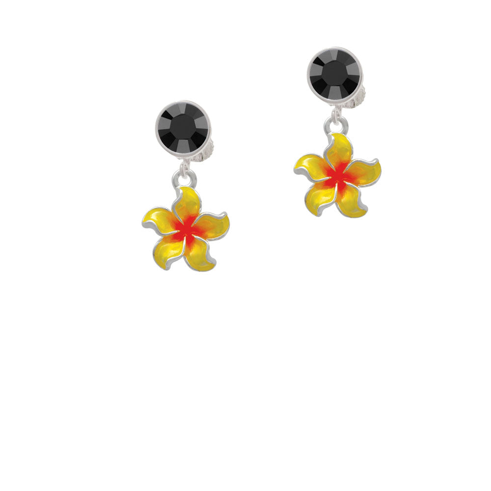 Yellow and Orange Plumeria Flower Crystal Clip On Earrings Image 3