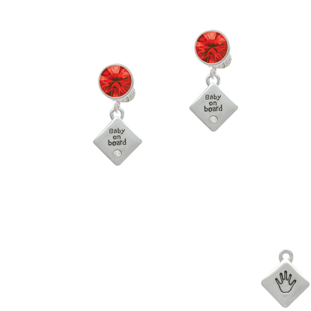 2-D Baby on Board Sign with Foot Print Crystal Clip On Earrings Image 4