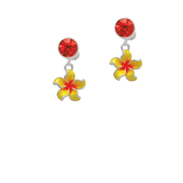 Yellow and Orange Plumeria Flower Crystal Clip On Earrings Image 4