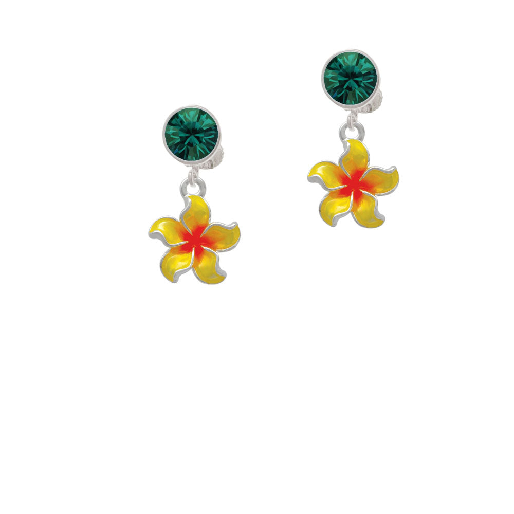 Yellow and Orange Plumeria Flower Crystal Clip On Earrings Image 6