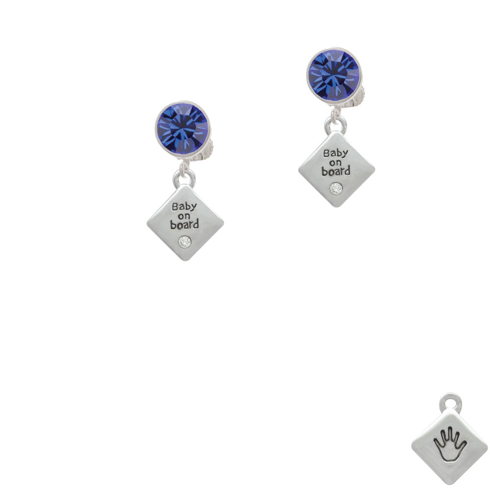 2-D Baby on Board Sign with Foot Print Crystal Clip On Earrings Image 7