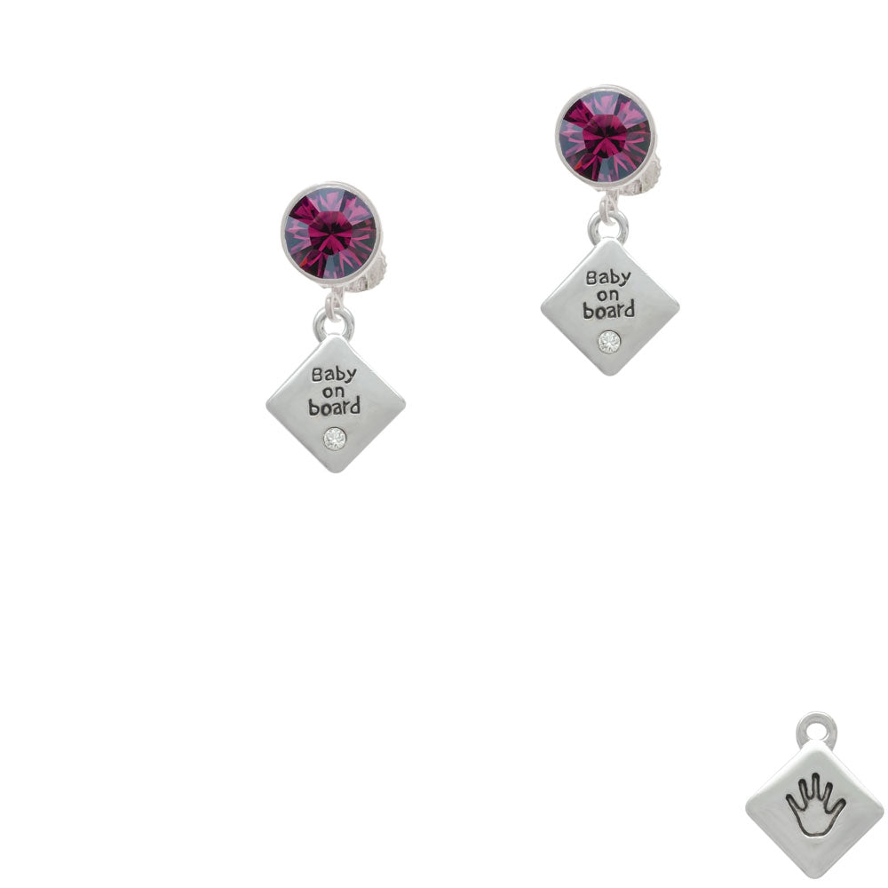 2-D Baby on Board Sign with Foot Print Crystal Clip On Earrings Image 8