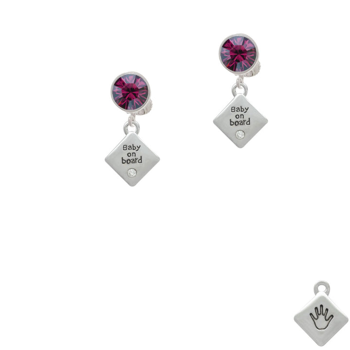 2-D Baby on Board Sign with Foot Print Crystal Clip On Earrings Image 8