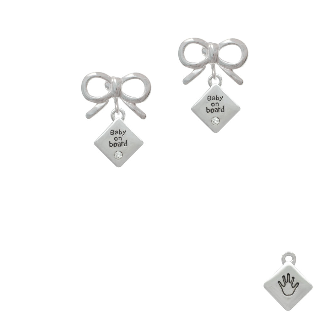 2-D Baby on Board Sign with Foot Print Crystal Clip On Earrings Image 9