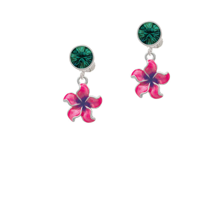 Hot Pink and Purple Plumeria Flower Crystal Clip On Earrings Image 6