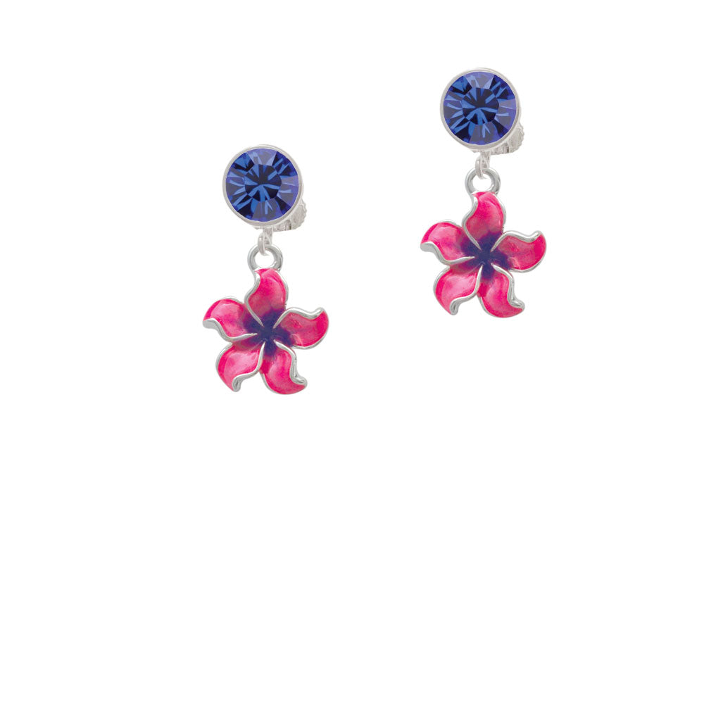 Hot Pink and Purple Plumeria Flower Crystal Clip On Earrings Image 7