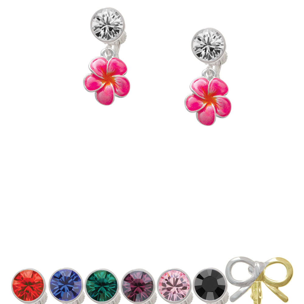 Hot Pink and Orange Flower Crystal Clip On Earrings Image 1