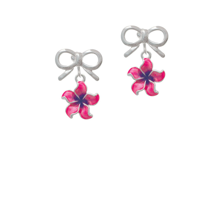 Hot Pink and Purple Plumeria Flower Crystal Clip On Earrings Image 9