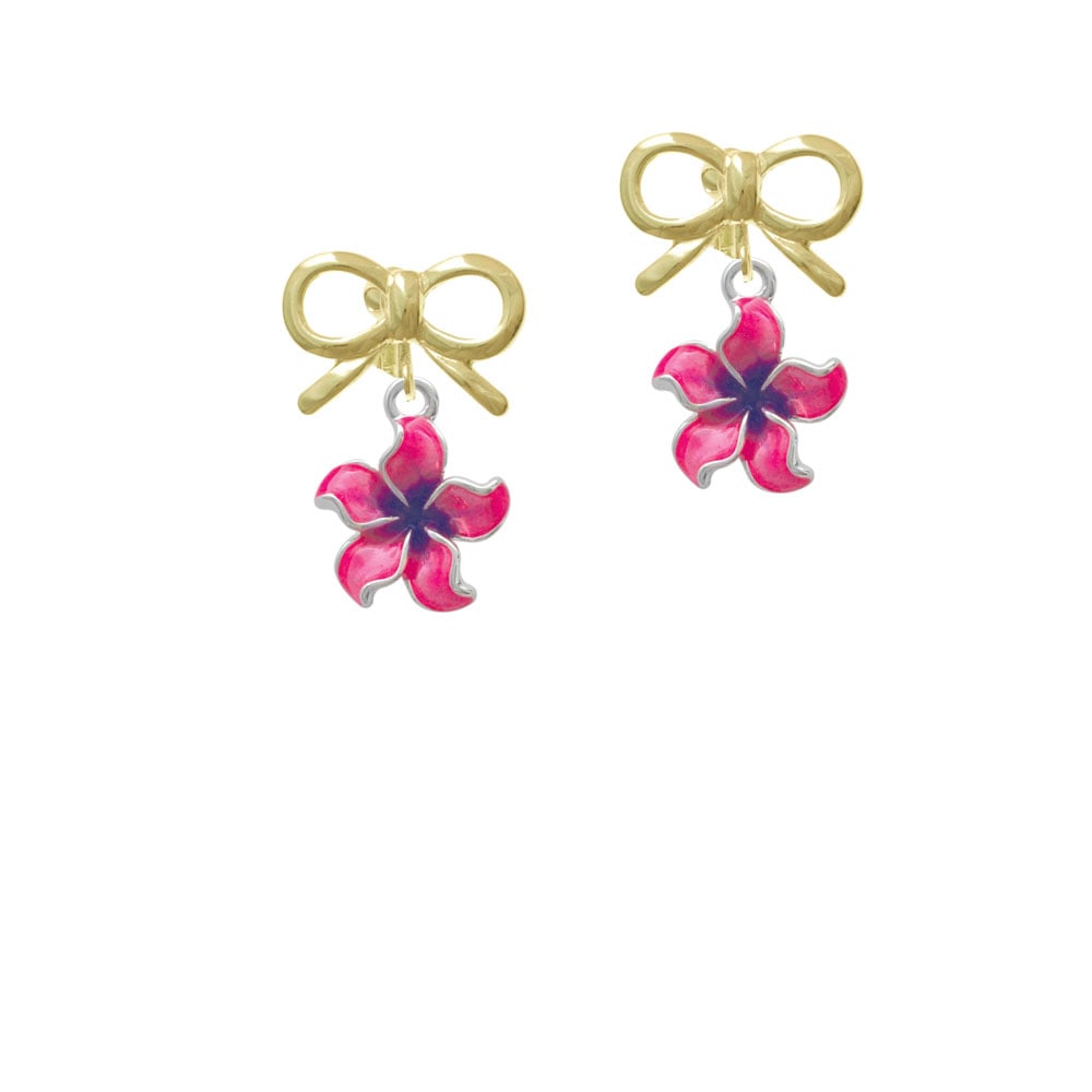 Hot Pink and Purple Plumeria Flower Crystal Clip On Earrings Image 10