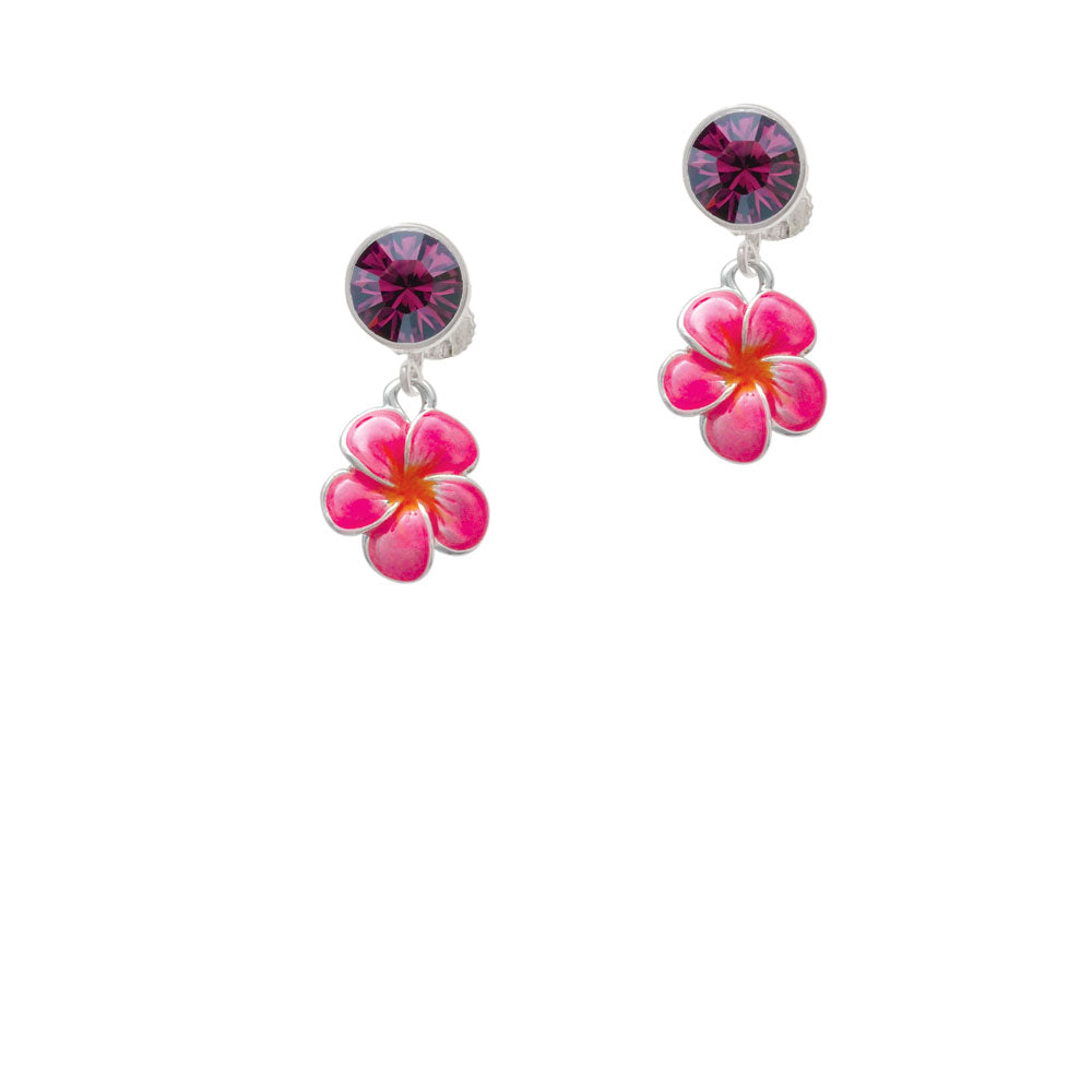 Hot Pink and Orange Flower Crystal Clip On Earrings Image 8