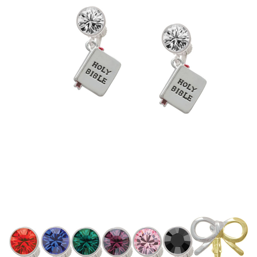 Bible with Cross Crystal Clip On Earrings Image 1