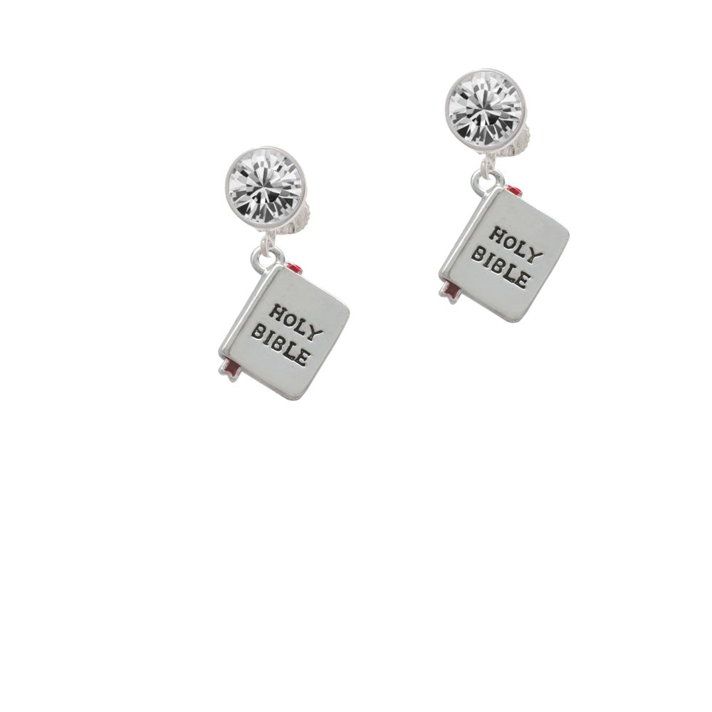 Bible with Cross Crystal Clip On Earrings Image 2