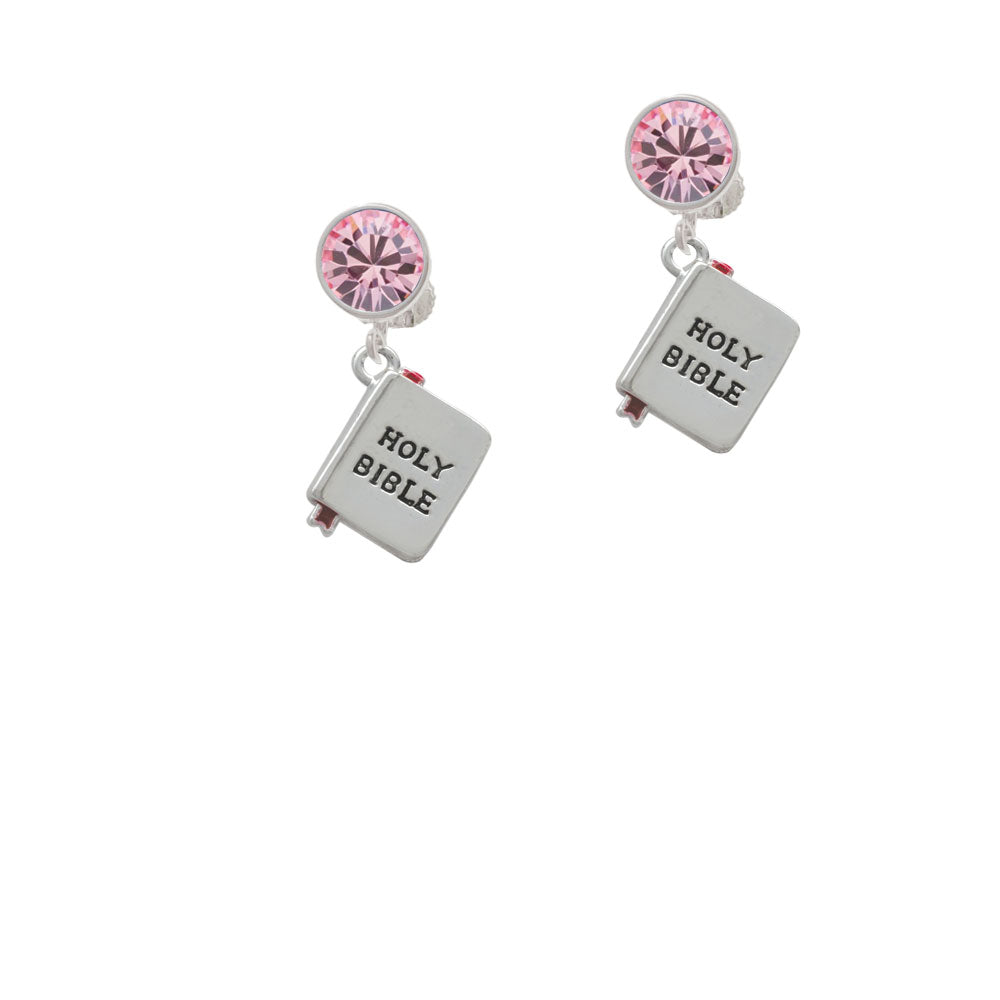 Bible with Cross Crystal Clip On Earrings Image 4