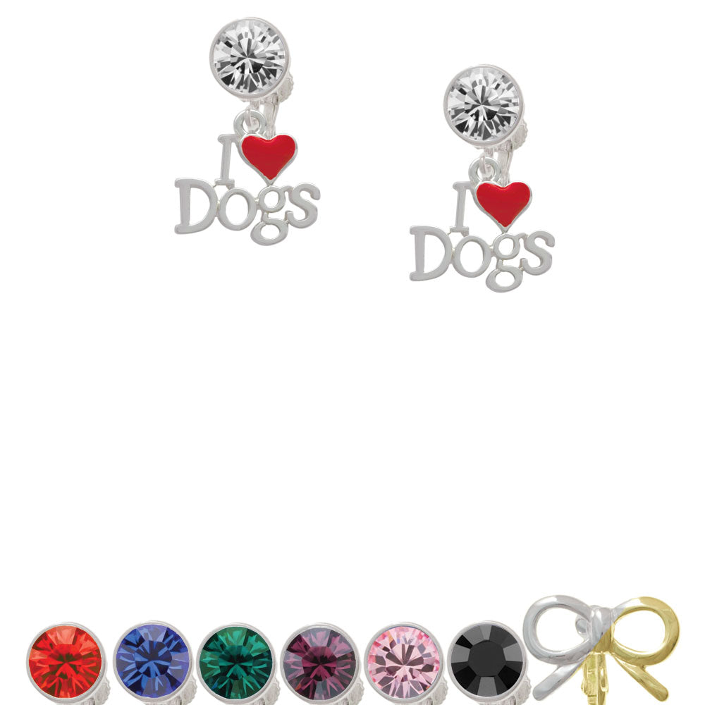 I love Dogs with Red Heart Crystal Clip On Earrings Image 1