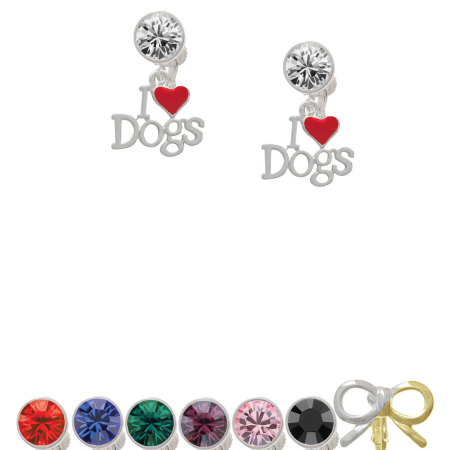 I love Dogs with Red Heart Crystal Clip On Earrings Image 1