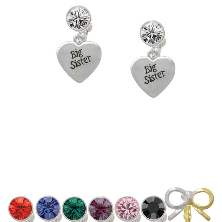 Big Sister Heart Crystal Clip On Earrings Image 1