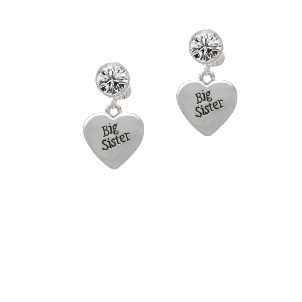 Big Sister Heart Crystal Clip On Earrings Image 2