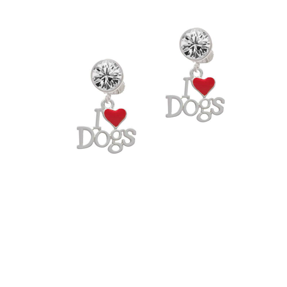 I love Dogs with Red Heart Crystal Clip On Earrings Image 2