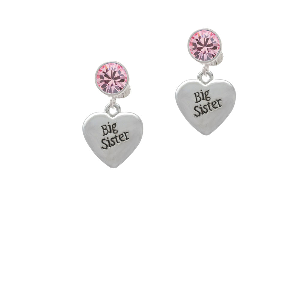 Big Sister Heart Crystal Clip On Earrings Image 4